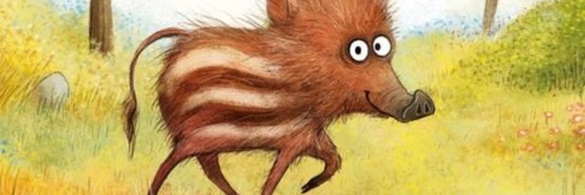 Ein kleines gezeichnetes Wildschwein vom Buchcover.