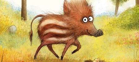 Ein kleines gezeichnetes Wildschwein vom Buchcover.