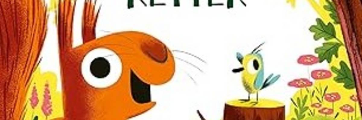 Ein Vogel auf einem Baumstamm steht einem Eichhörnchen gegenüber