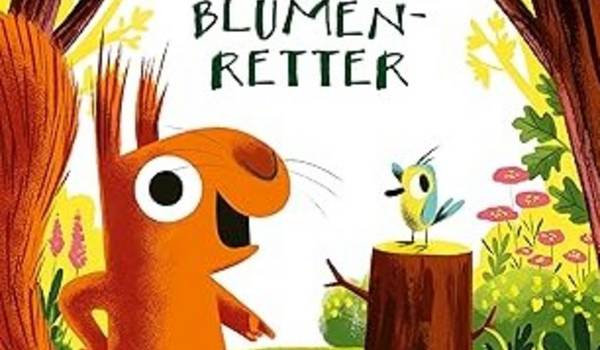 Ein Vogel auf einem Baumstamm steht einem Eichhörnchen gegenüber