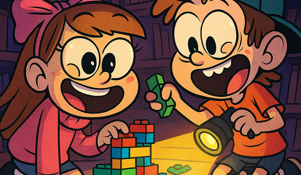 Zwei Kinder bauen mit Legosteinen